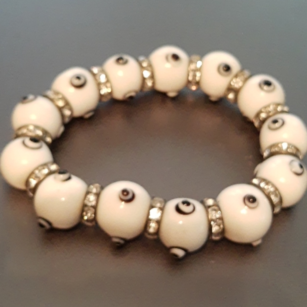 White eyeball Evil Eye rhinestone stretch bracelet